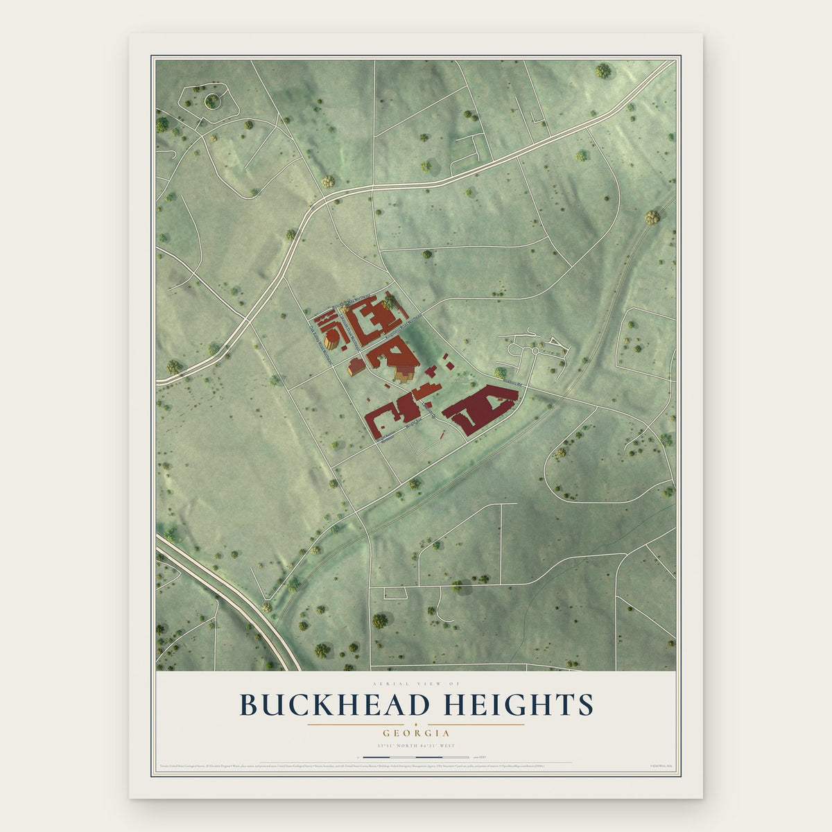 Buckhead Heights, Georgia map print, the full design