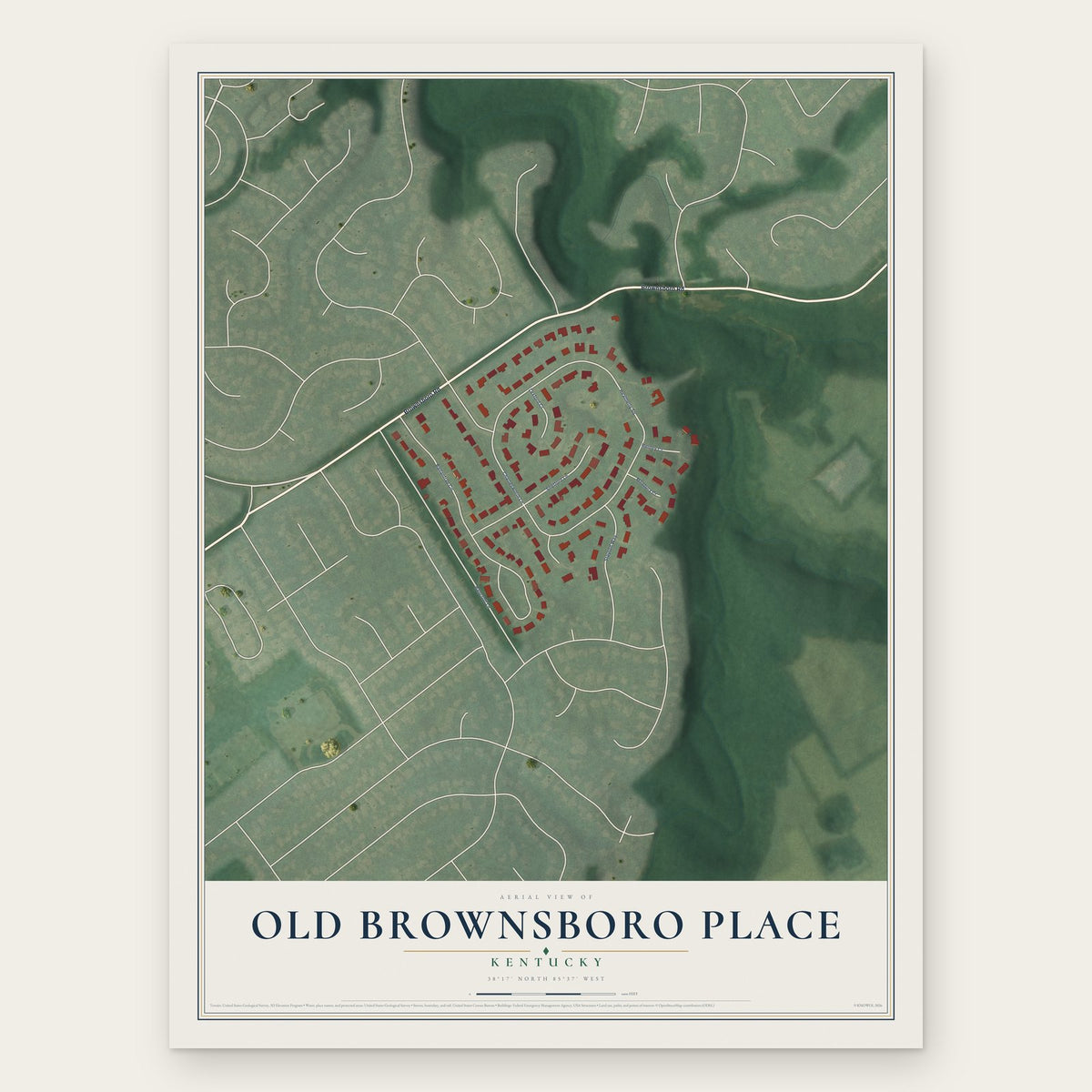 Old Brownsboro Place, Kentucky map print, the full design