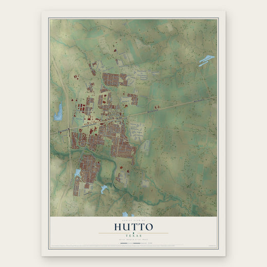 Hutto, Texas map print, the full design