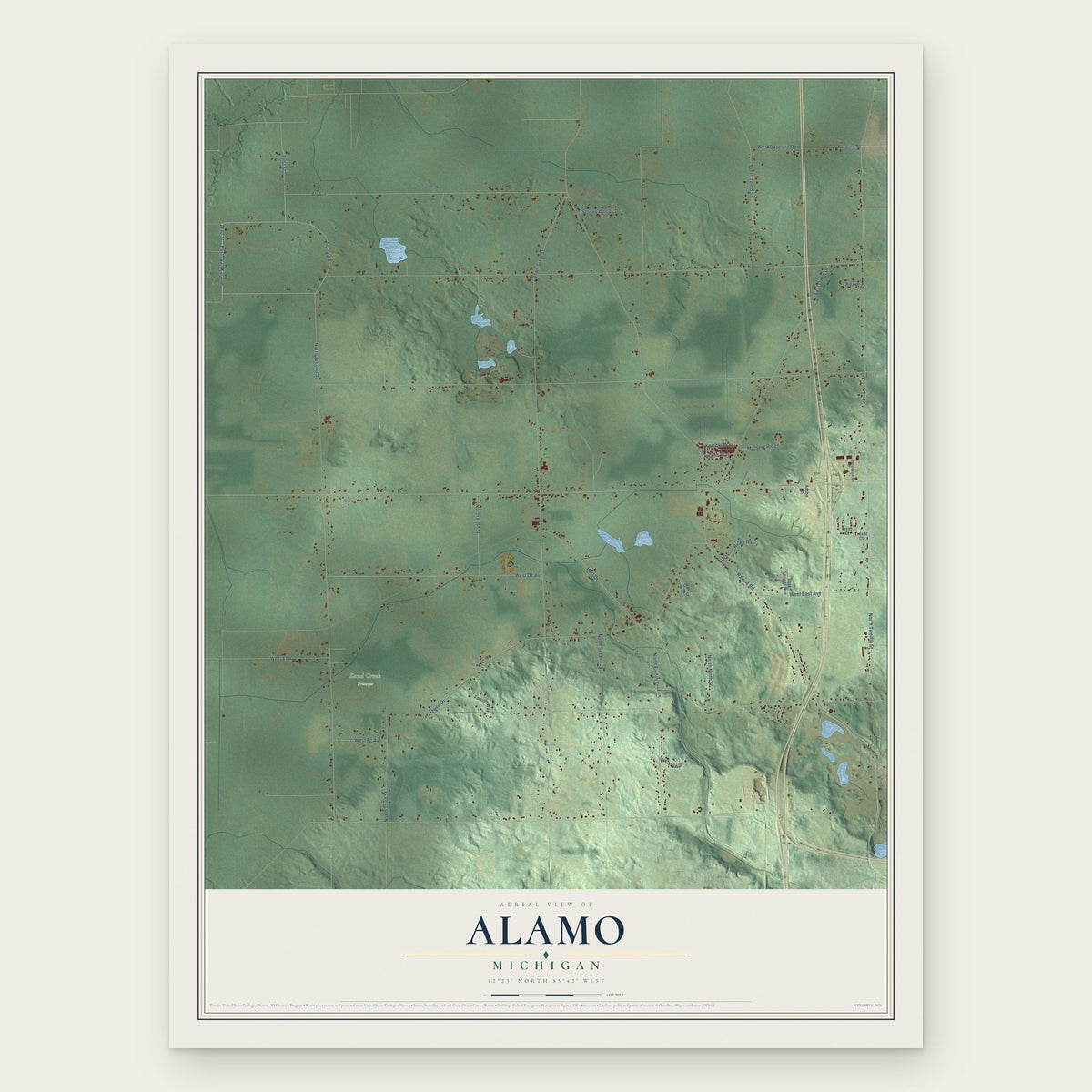 Alamo, Michigan map print, the full design