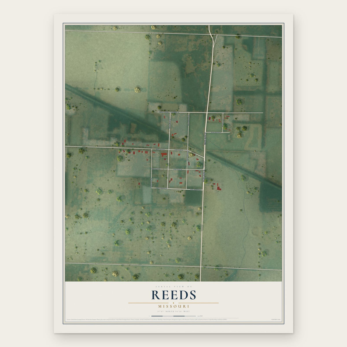 Reeds, Missouri map print, the full design
