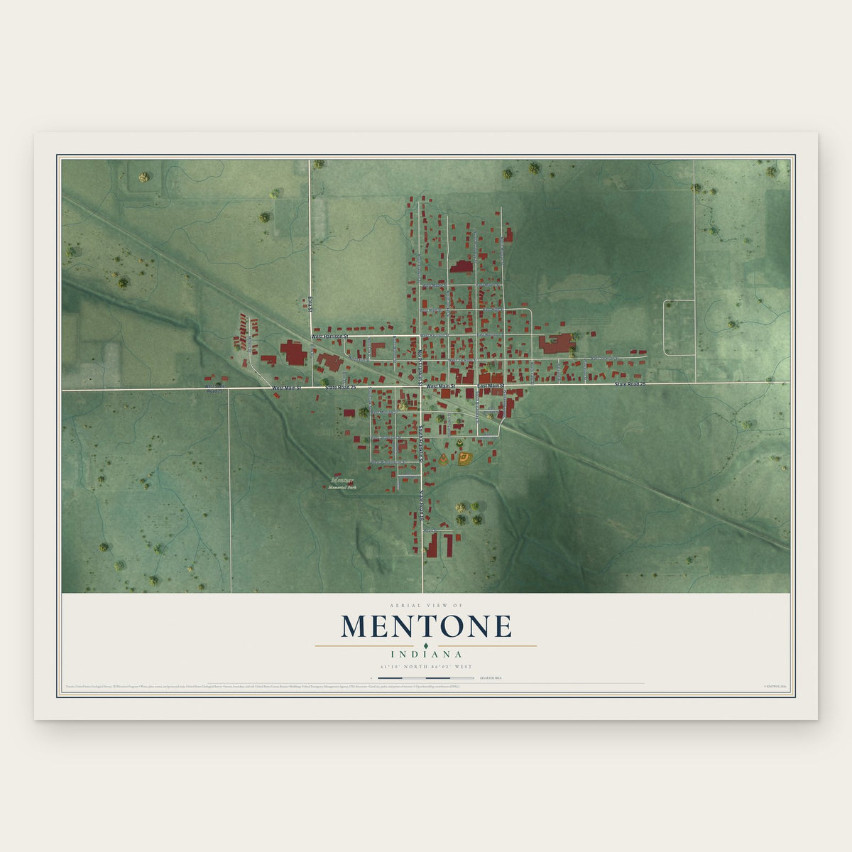 Mentone, Indiana map print, the full design