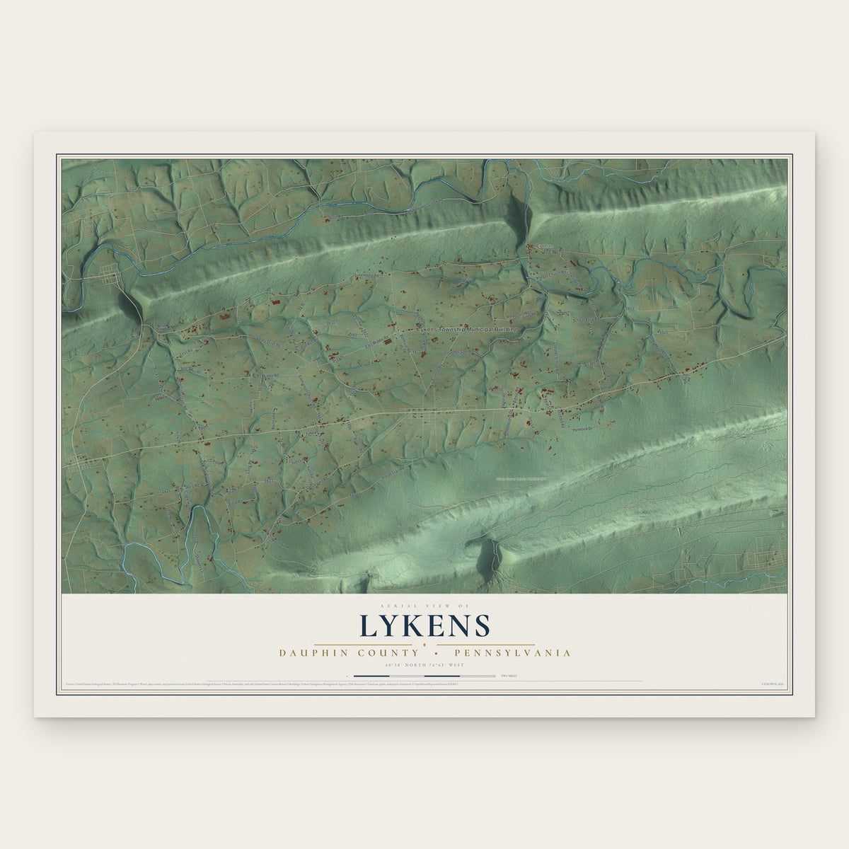 Lykens, Dauphin County, Pennsylvania map print, the full design