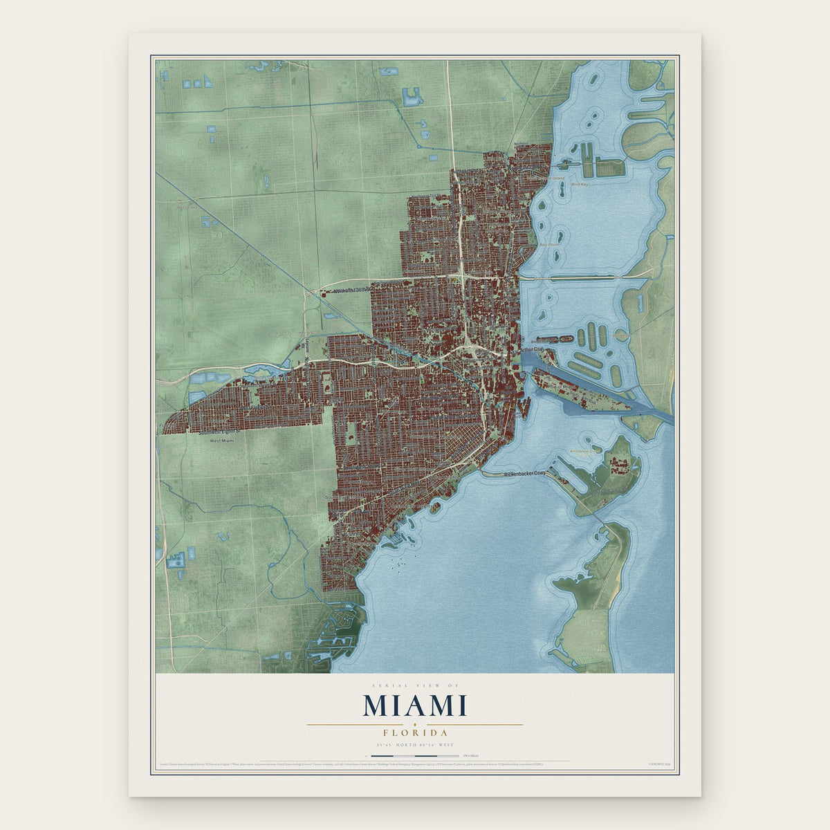 Miami, Florida map print, the full design