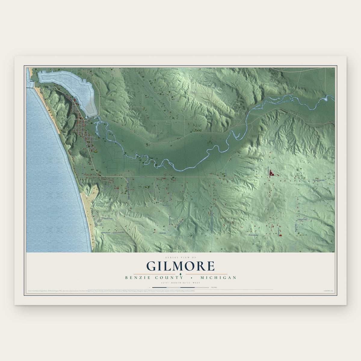 Gilmore, Benzie County, Michigan map print, the full design