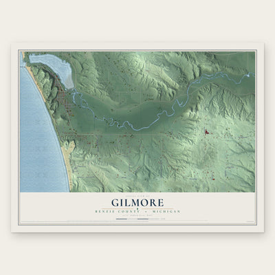 Gilmore, Benzie County, Michigan map print, the full design