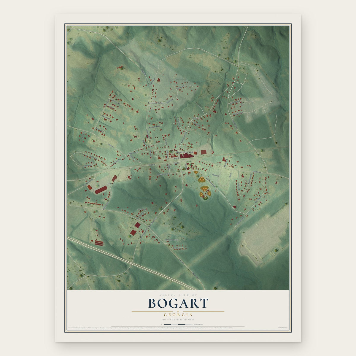 Bogart, Georgia map print, the full design