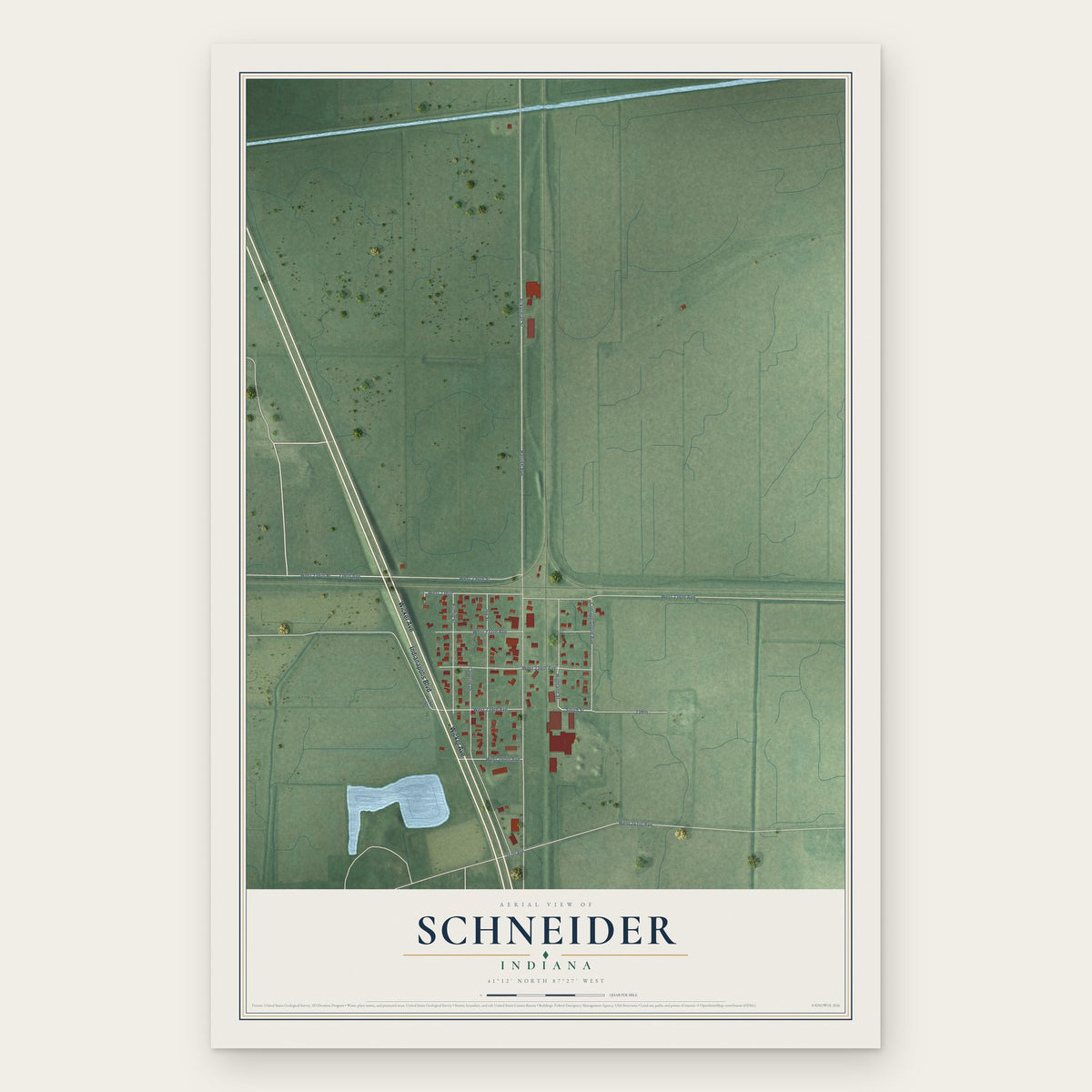 Schneider, Indiana map print, the full design