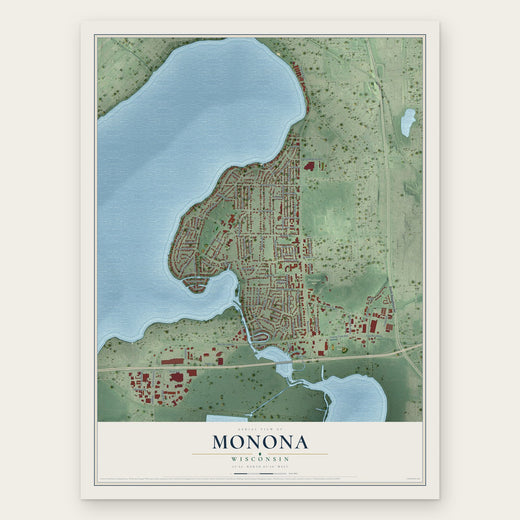 Monona, Wisconsin map print, the full design