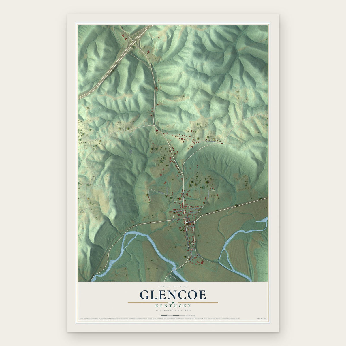 Glencoe, Kentucky map print, the full design