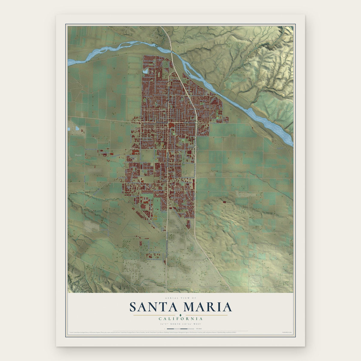Santa Maria, California map print, the full design