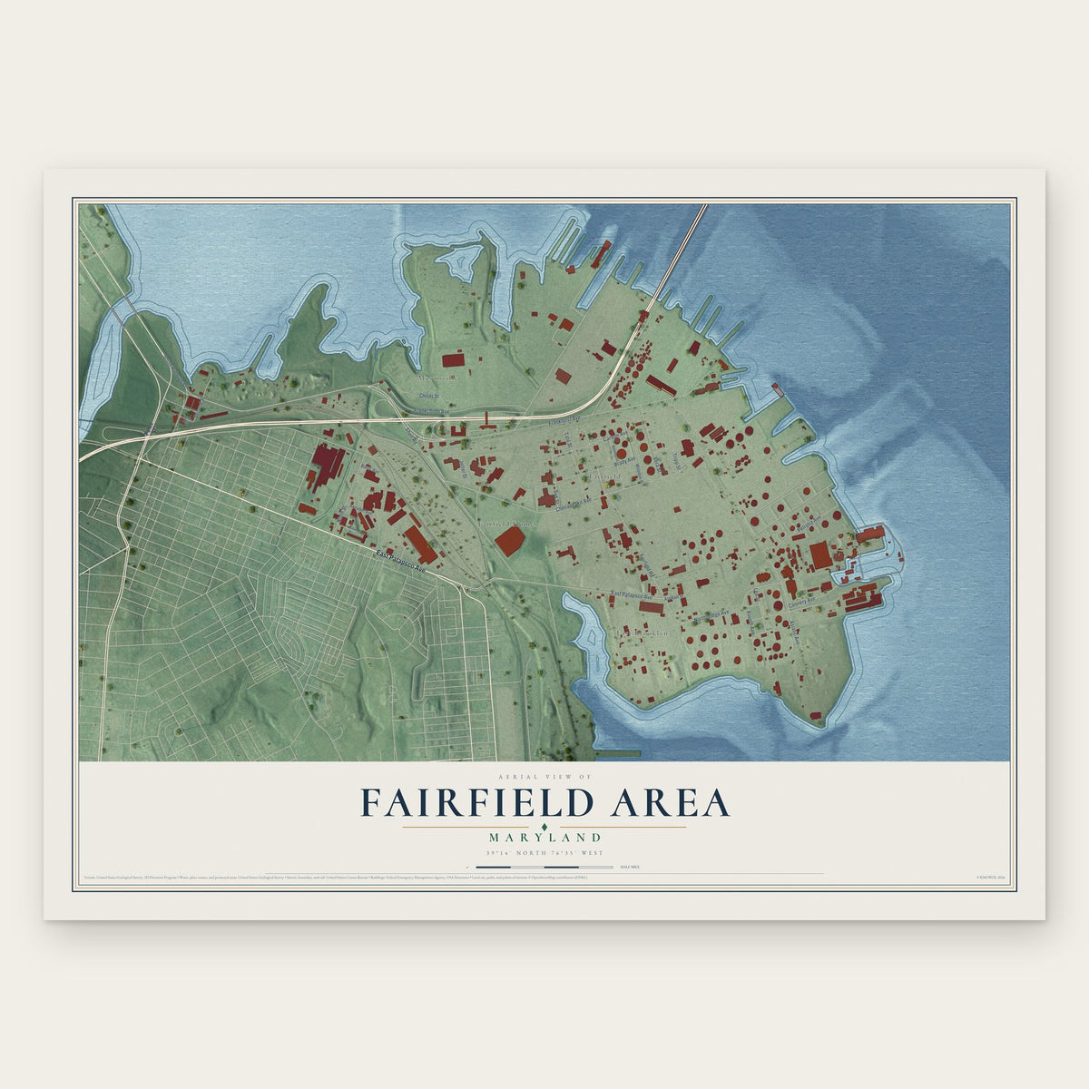 Fairfield Area, Maryland map print, the full design