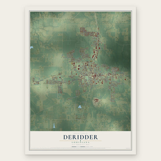 DeRidder, Louisiana map print, the full design