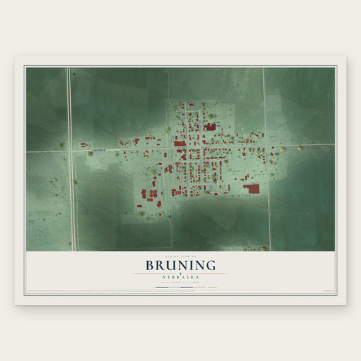Bruning, Nebraska map print, the full design