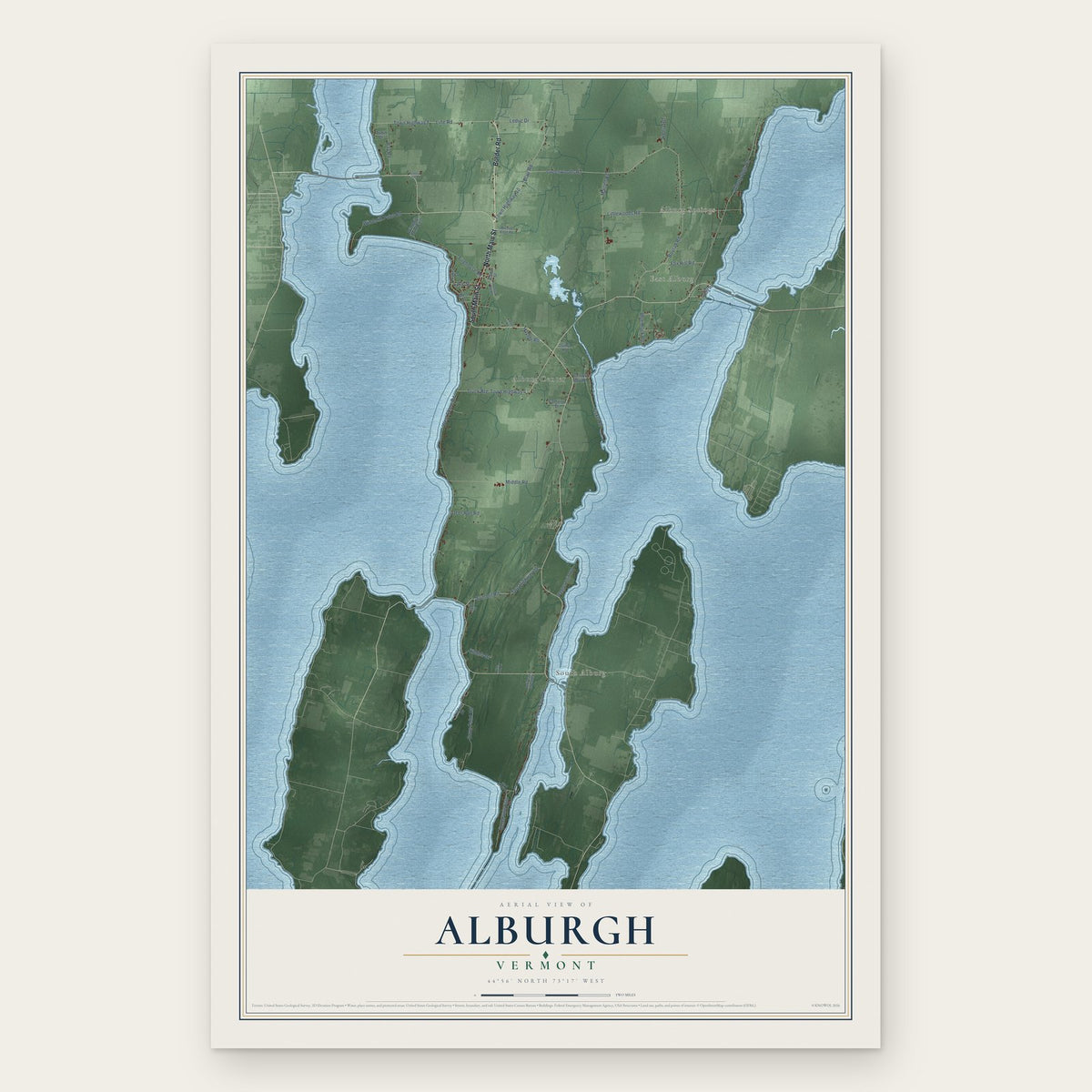 Alburgh, Vermont map print, the full design