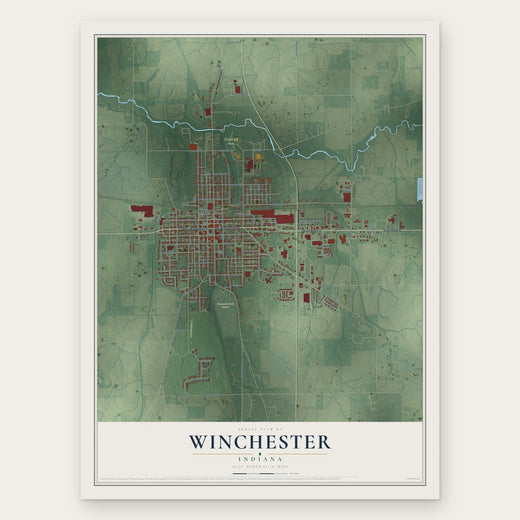 Winchester, Indiana map print, the full design