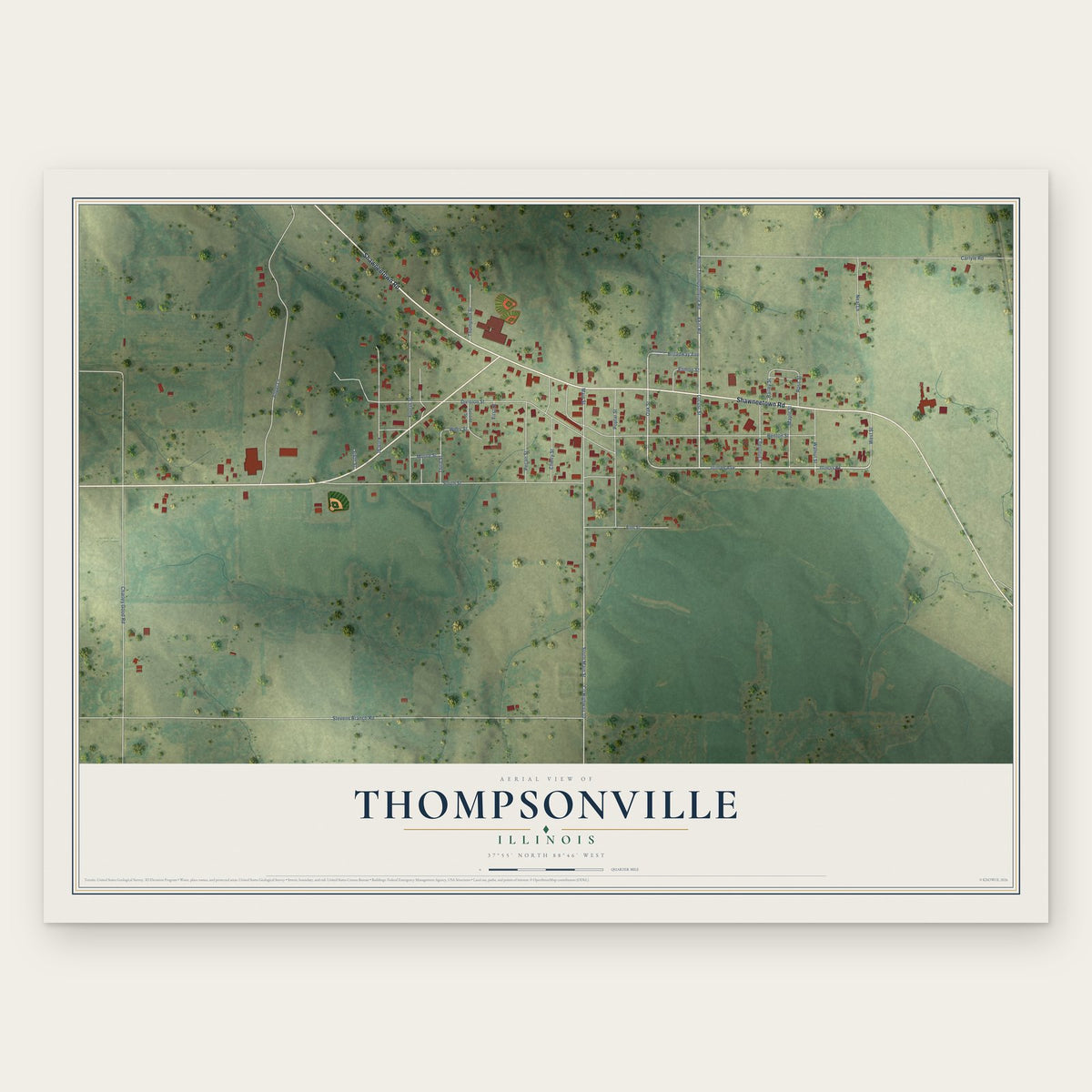 Thompsonville, Illinois map print, the full design