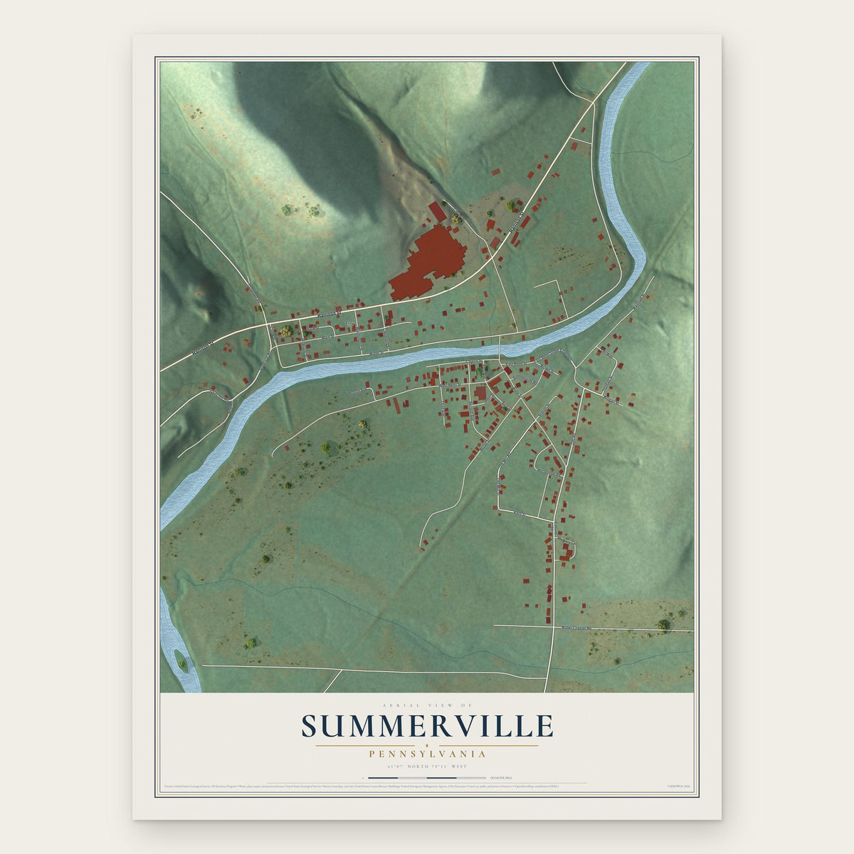 Summerville, Pennsylvania map print, the full design