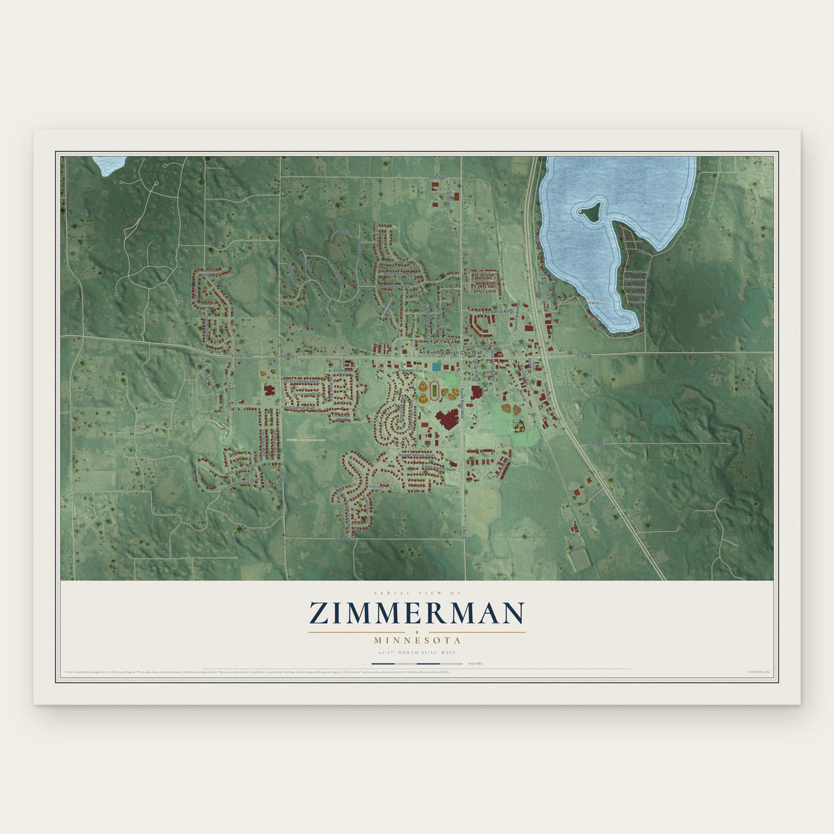 Zimmerman, Minnesota map print, the full design