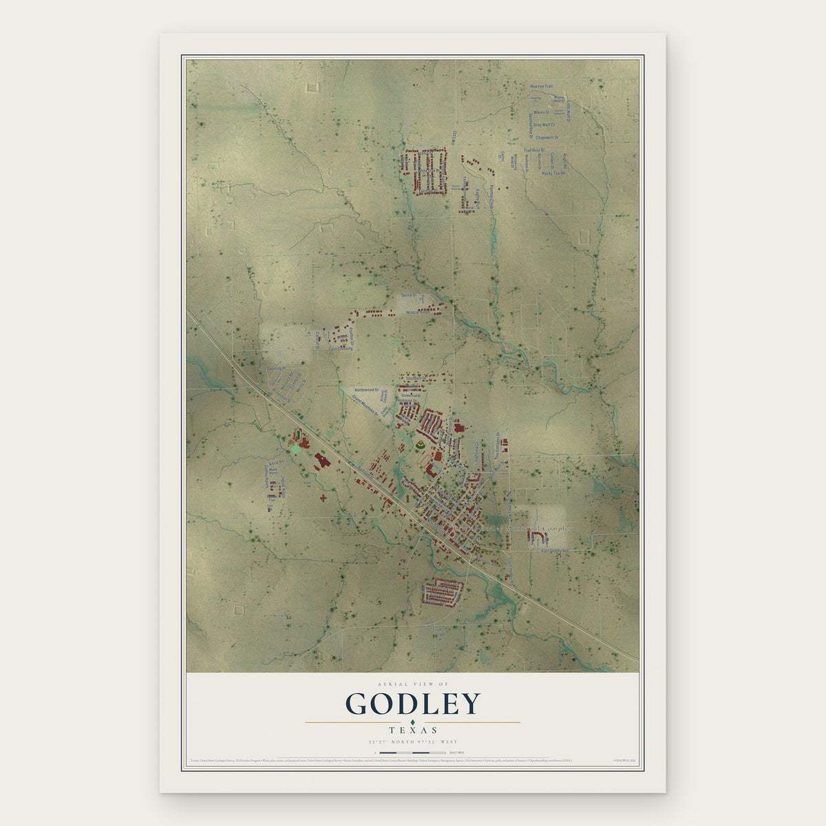 Godley, Texas map print, the full design