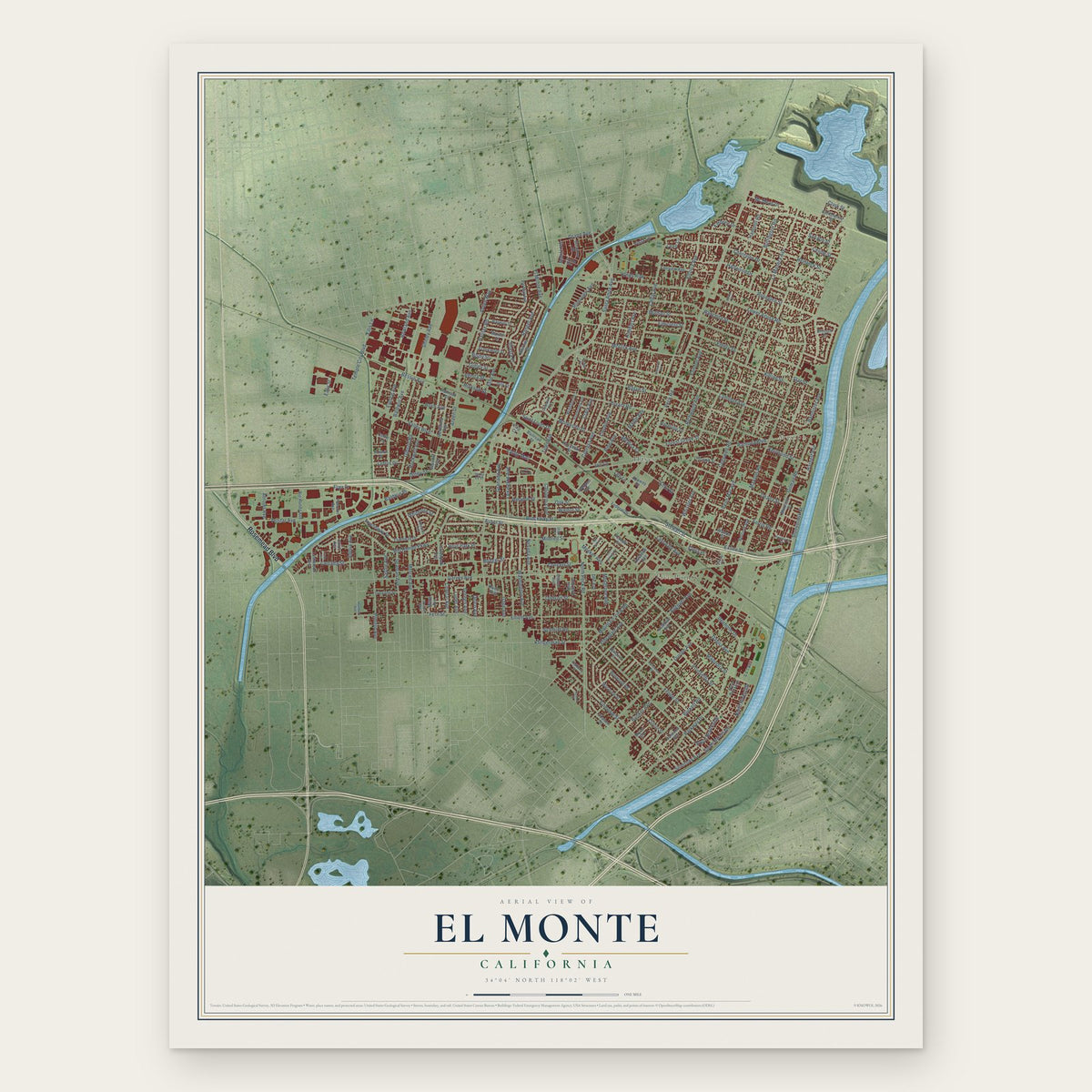 El Monte, California map print, the full design