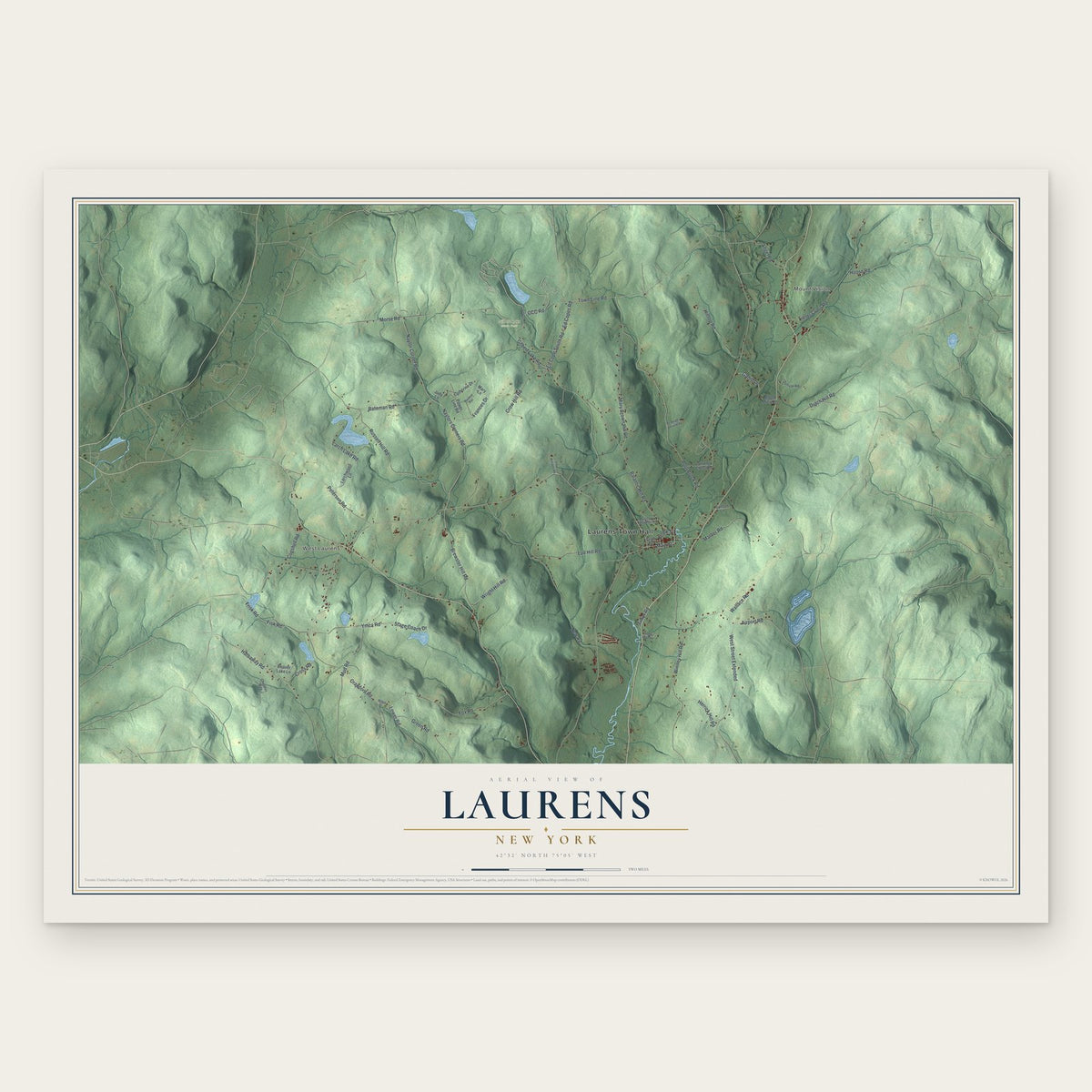 Laurens, New York map print, the full design