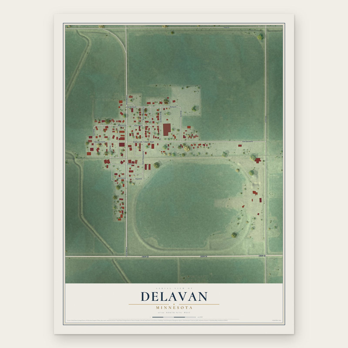 Delavan, Minnesota map print, the full design