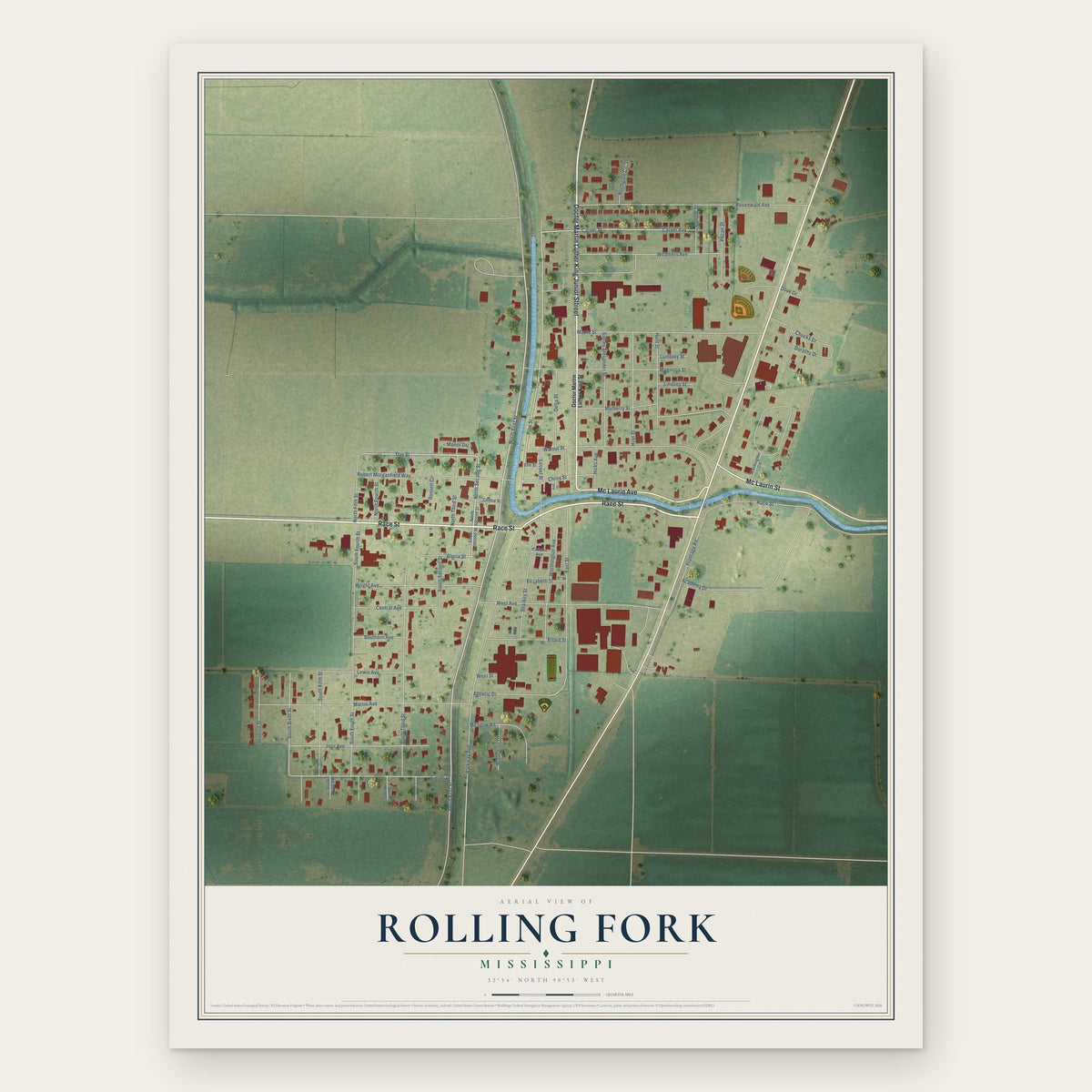 Rolling Fork, Mississippi map print, the full design