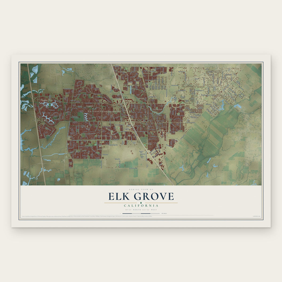 Elk Grove, California map print, the full design