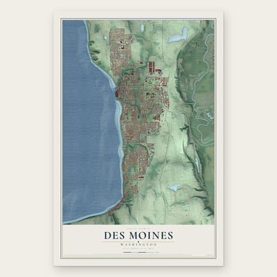 Des Moines, Washington map print, the full design