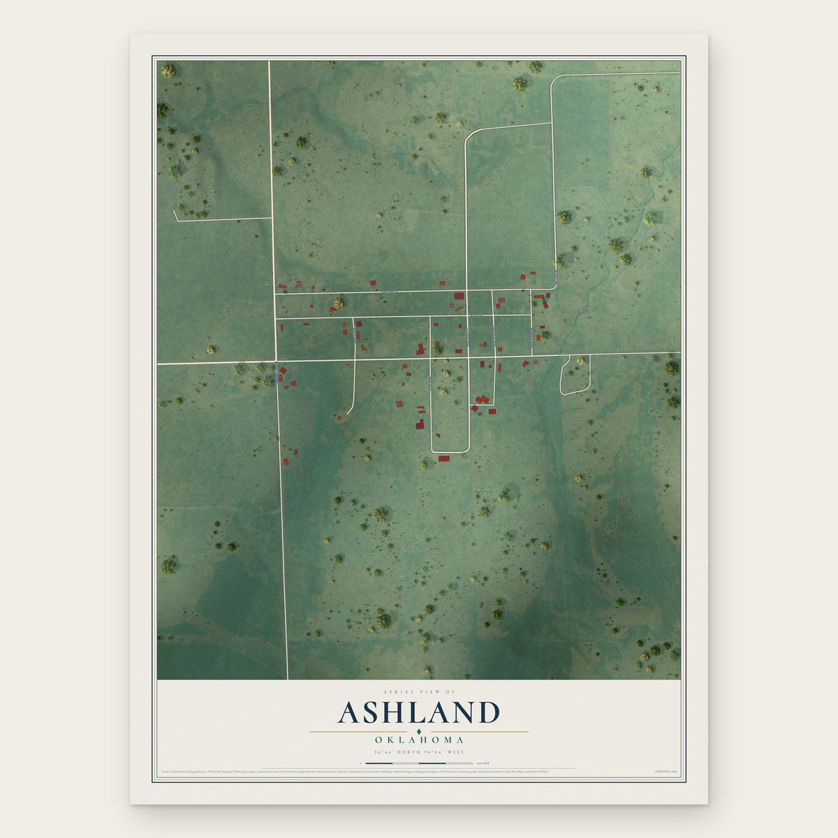 Ashland, Oklahoma map print, the full design