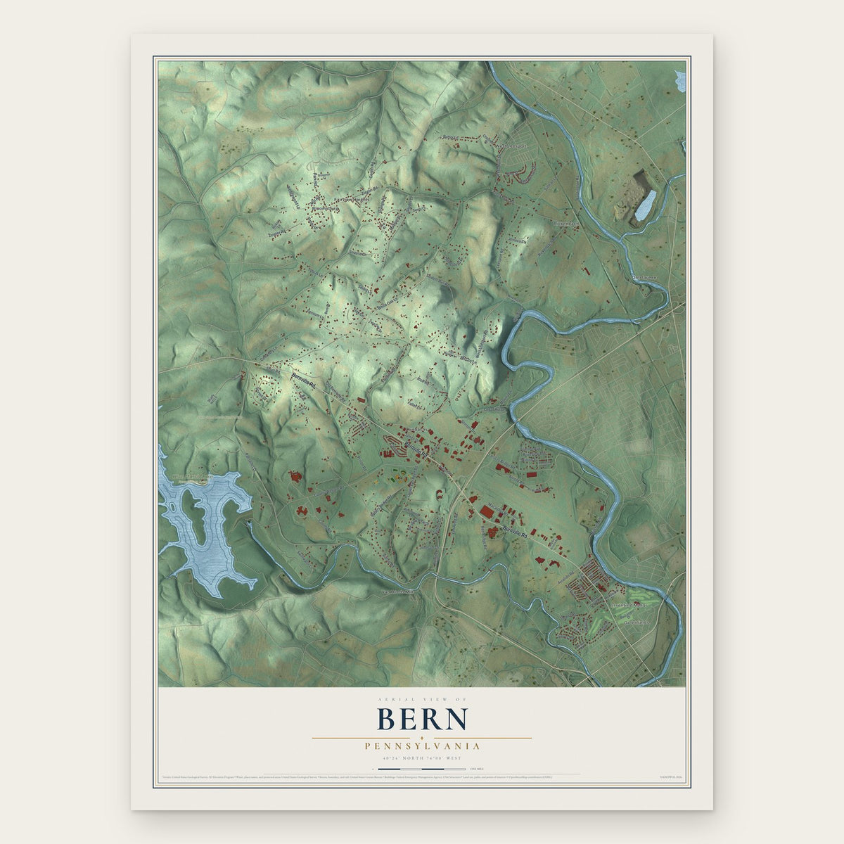 Bern, Pennsylvania map print, the full design