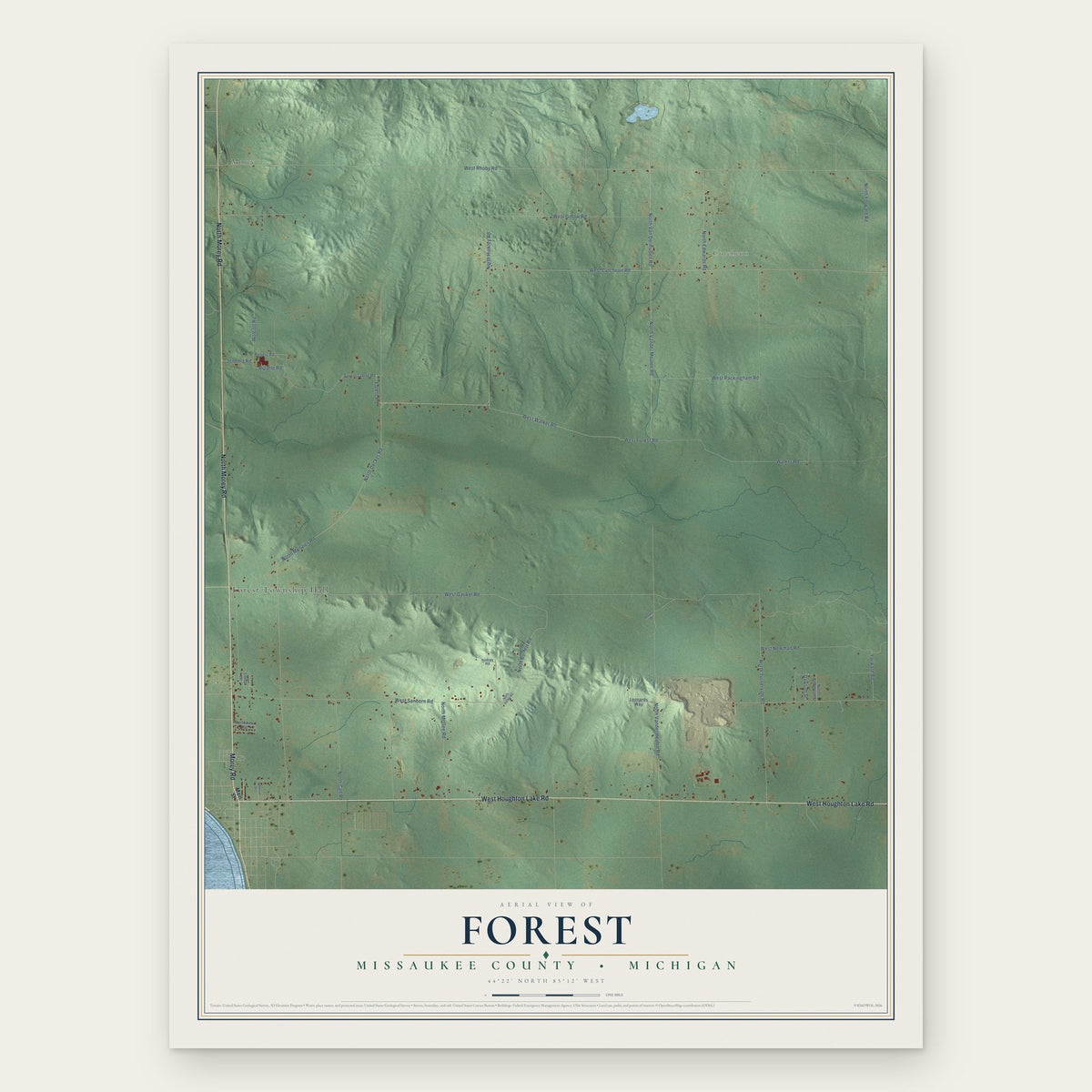 Forest, Missaukee County, Michigan map print, the full design
