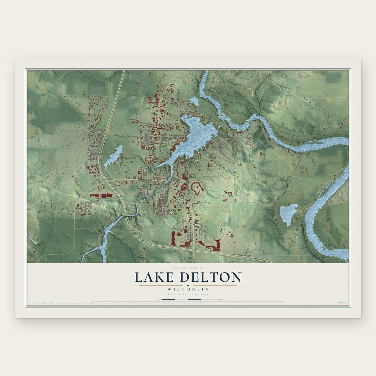 Lake Delton, Wisconsin map print, the full design