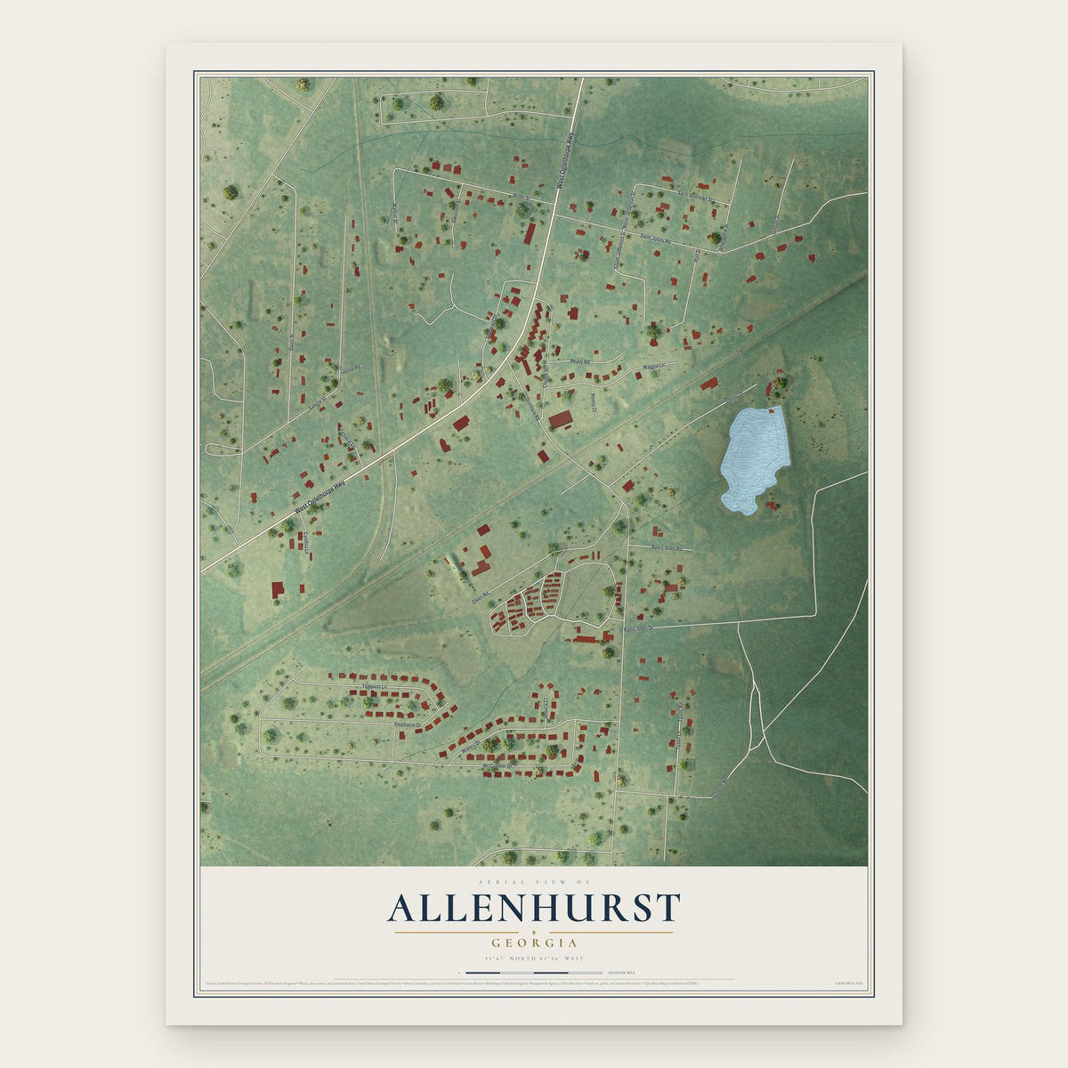 Allenhurst, Georgia map print, the full design