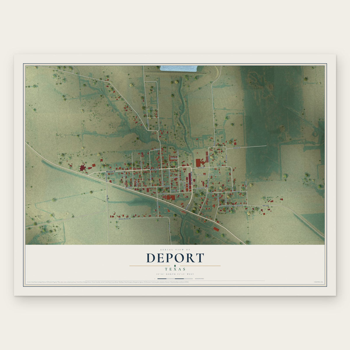 Deport, Texas map print, the full design
