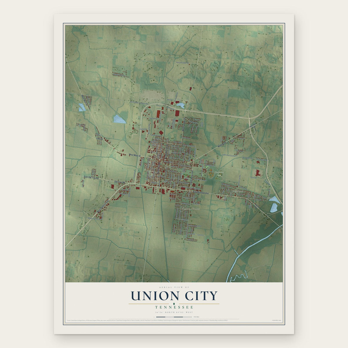 Union City, Tennessee map print, the full design