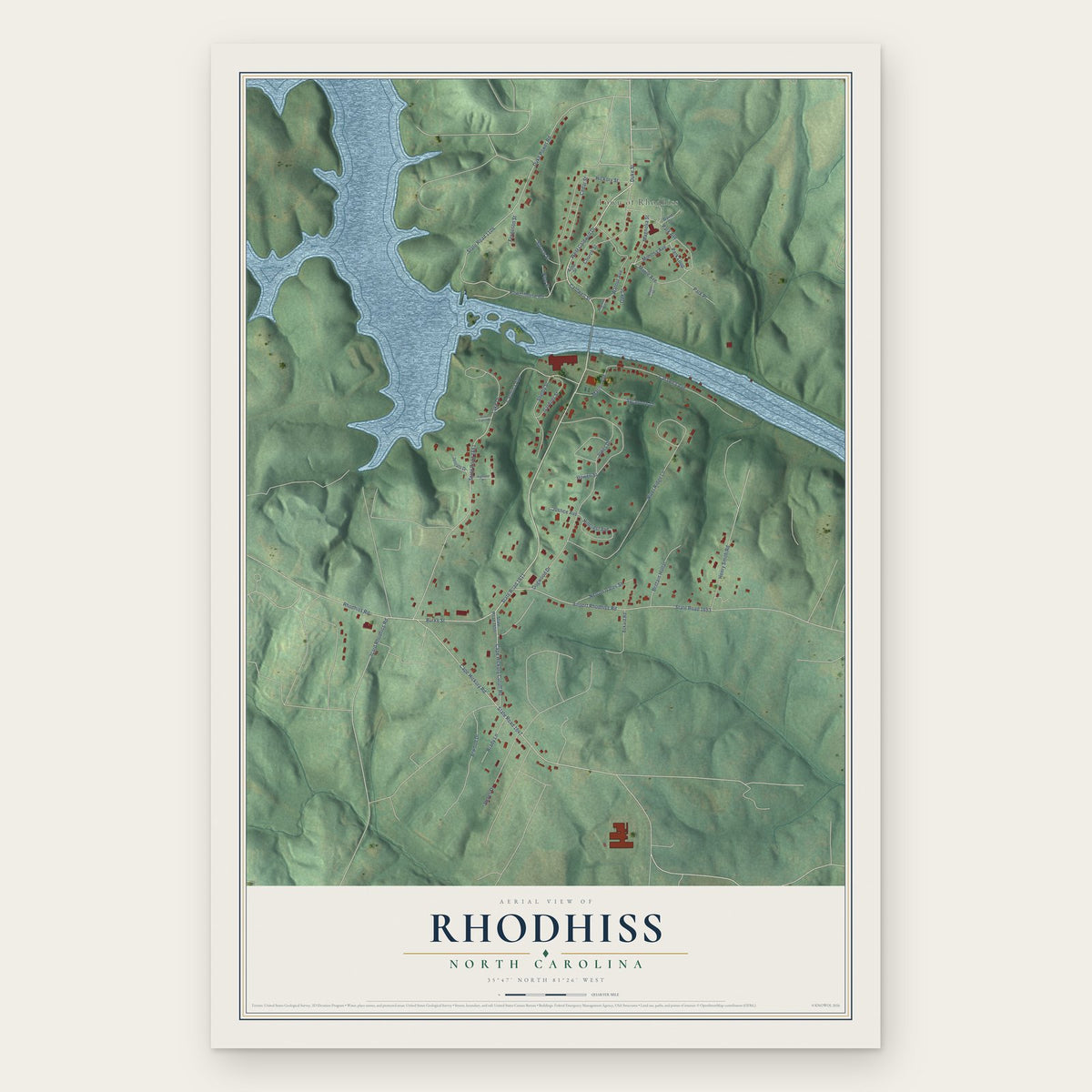 Rhodhiss, North Carolina map print, the full design