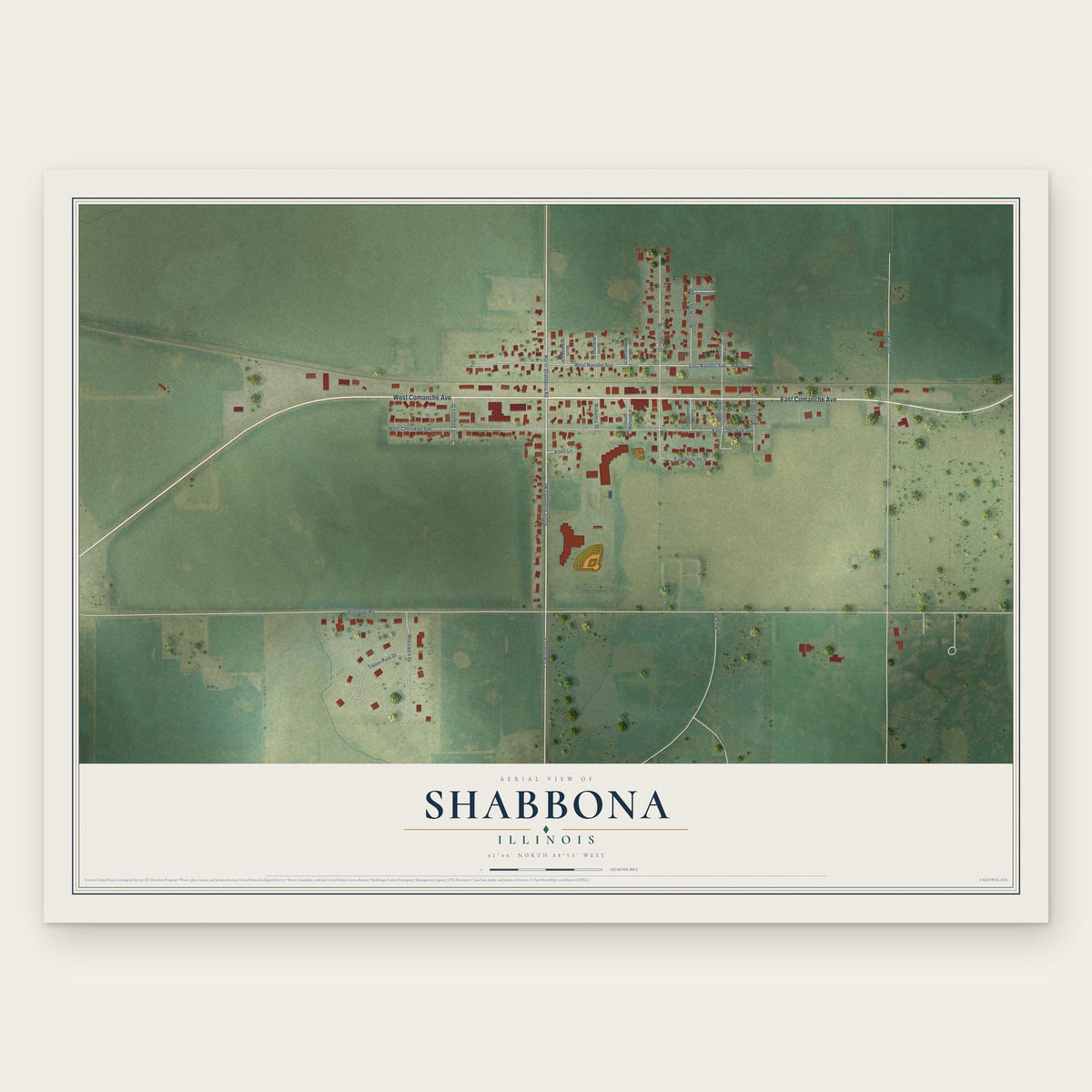 Shabbona, Illinois map print, the full design
