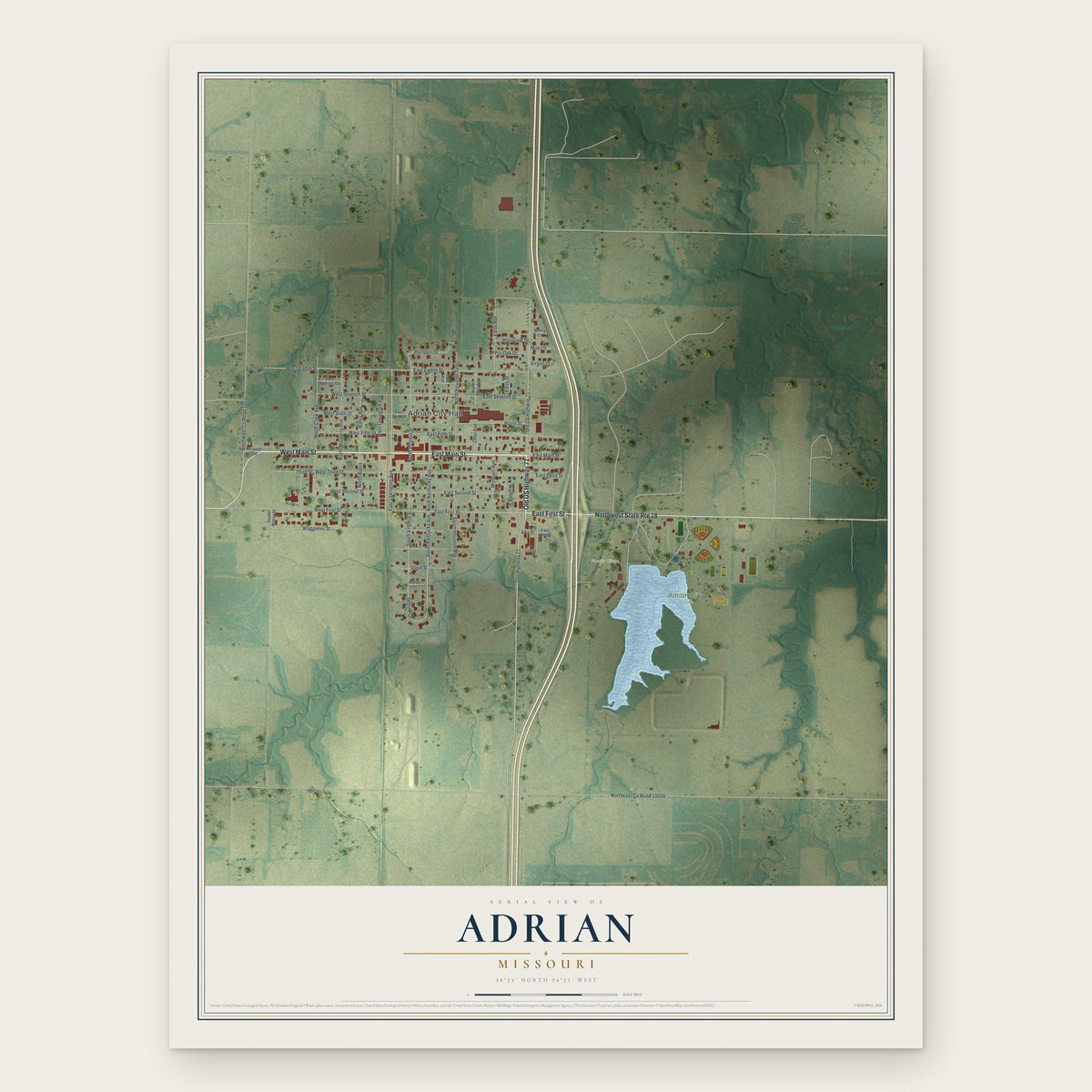 Adrian, Missouri map print, the full design
