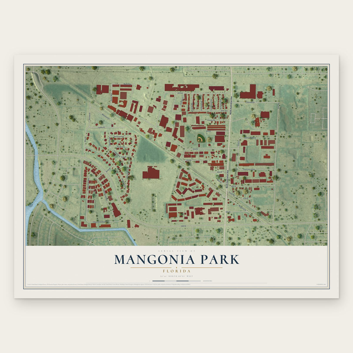 Mangonia Park, Florida map print, the full design