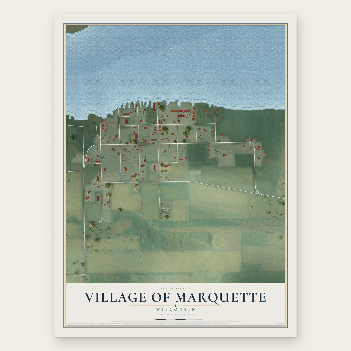 Marquette, Wisconsin map print, the full design