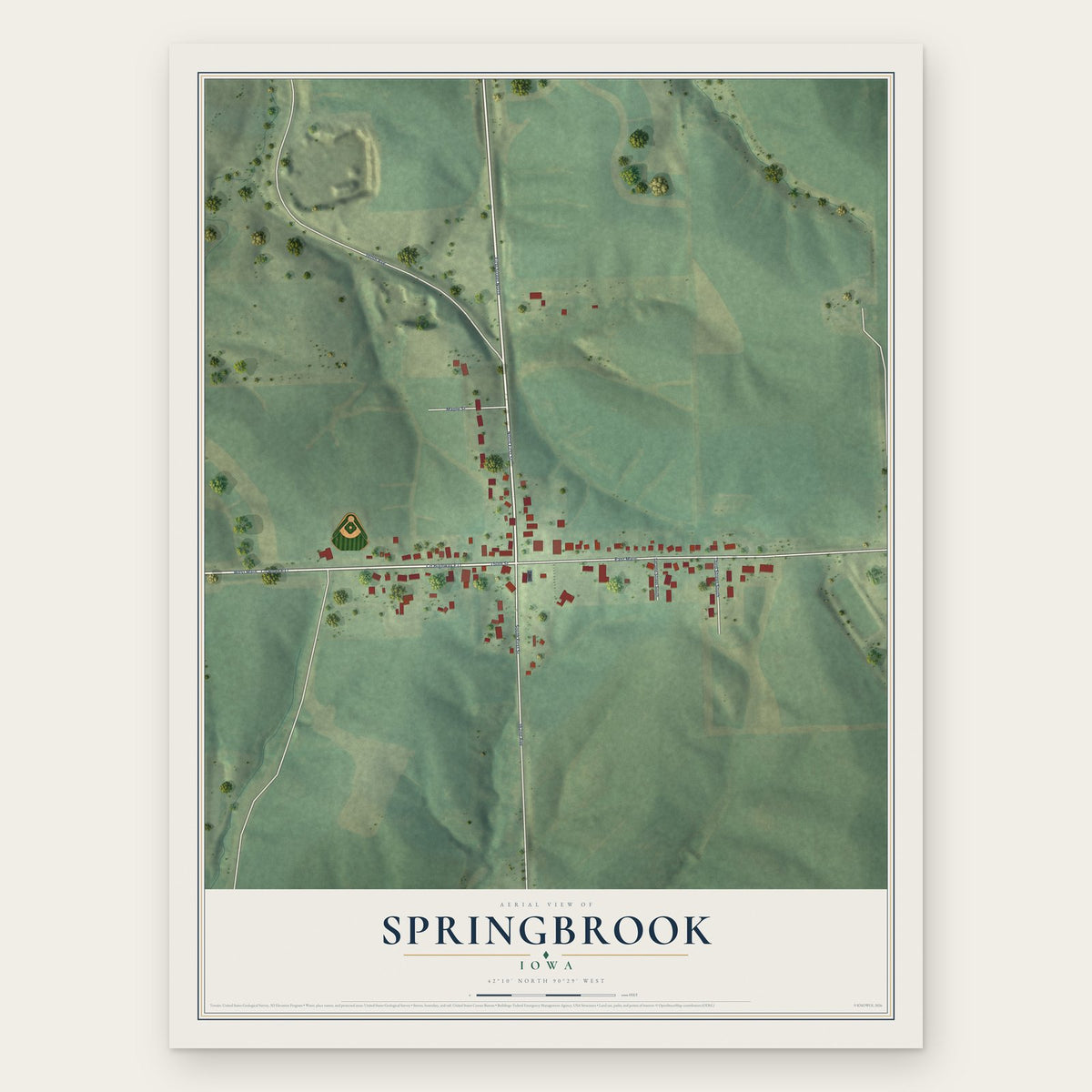 Springbrook, Iowa map print, the full design