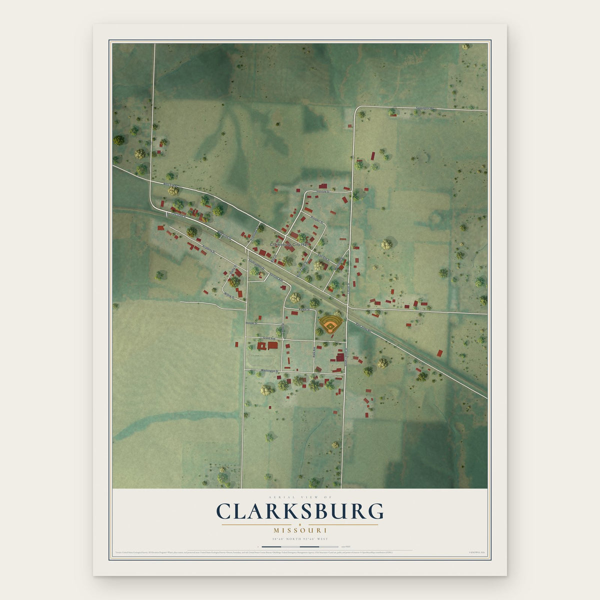 Clarksburg, Missouri map print, the full design