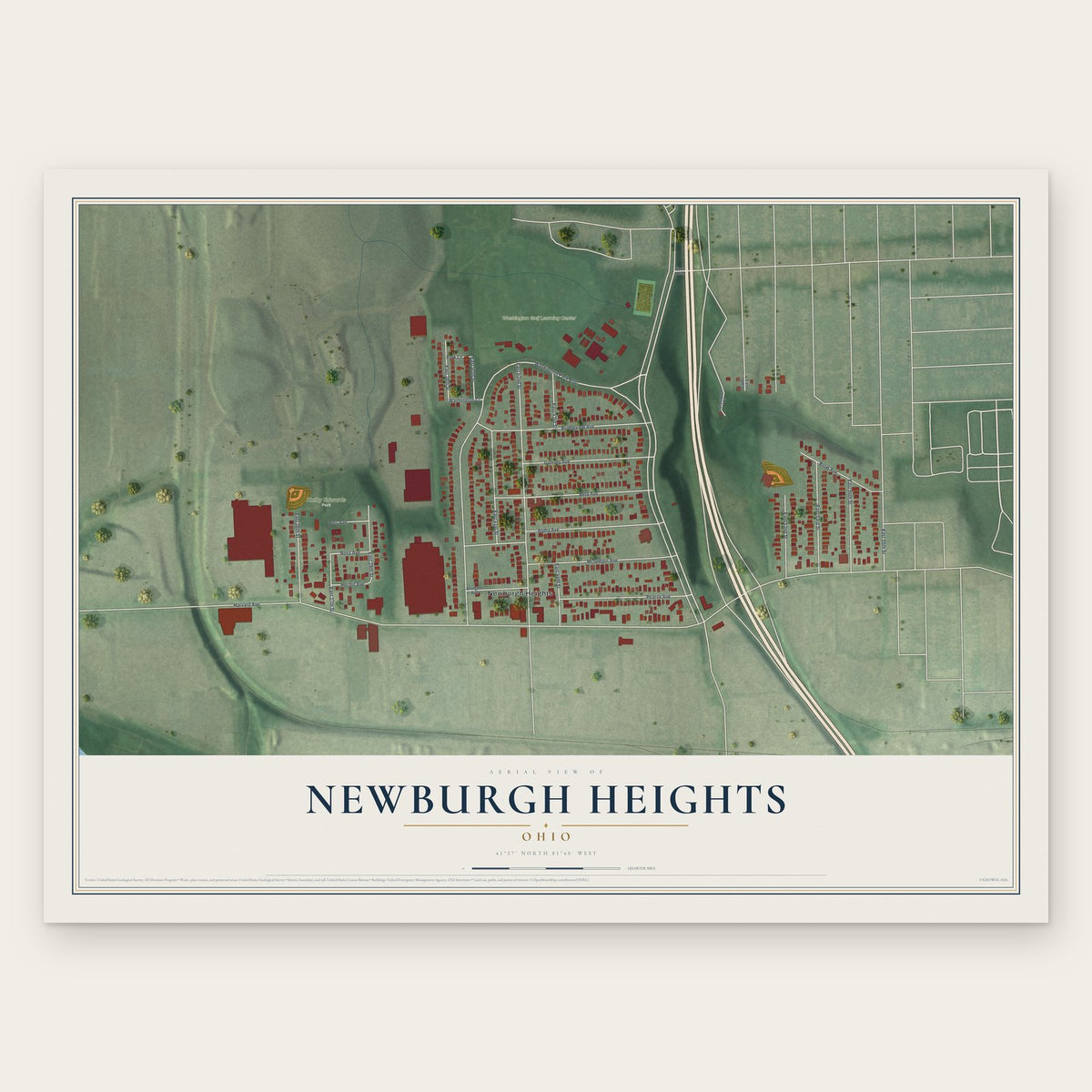 Newburgh Heights, Ohio map print, the full design
