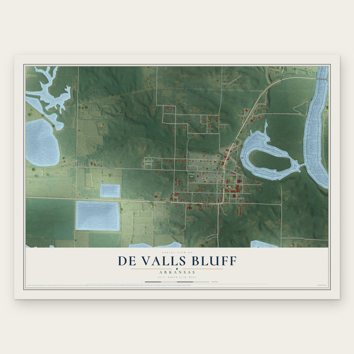 De Valls Bluff, Arkansas map print, the full design