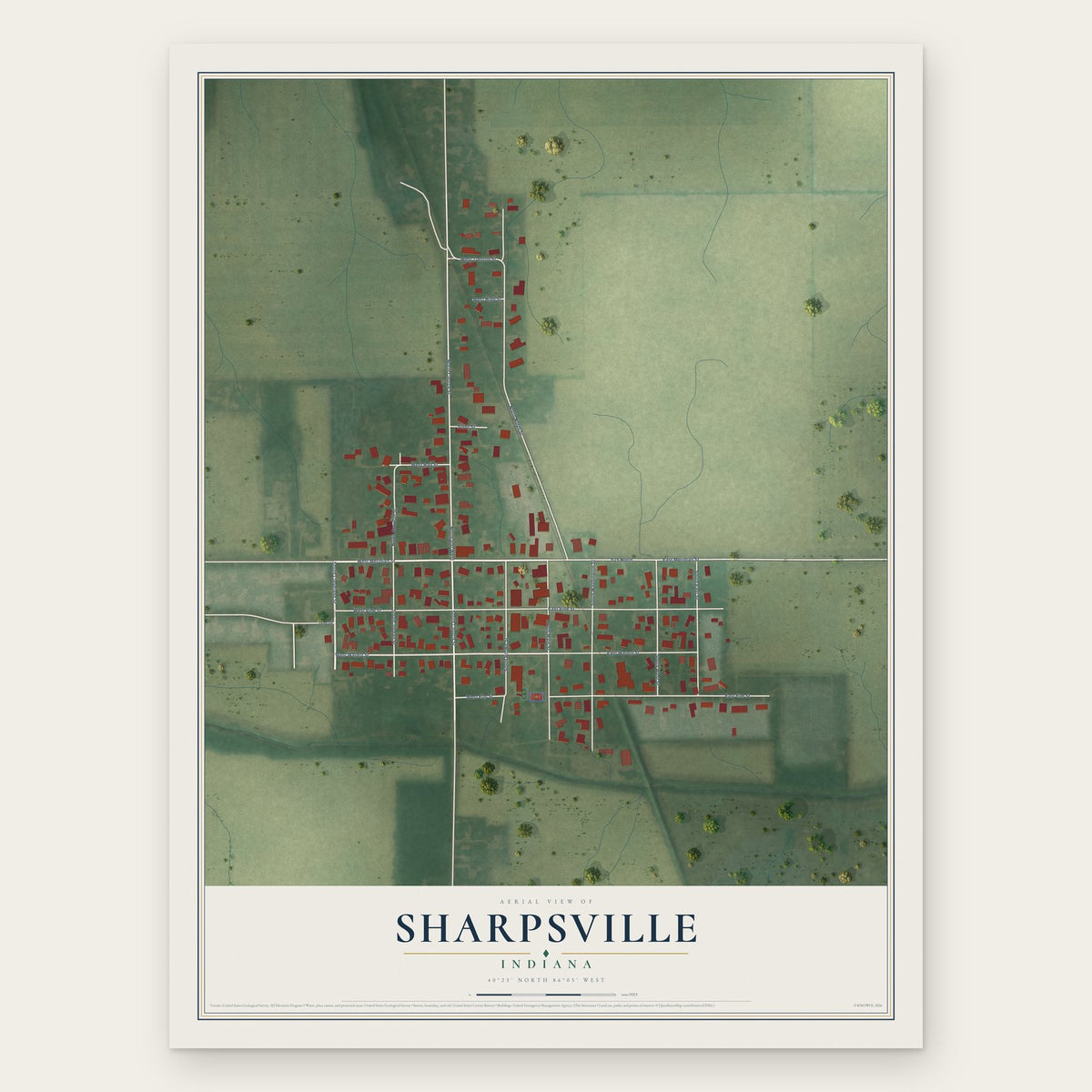 Sharpsville, Indiana map print, the full design