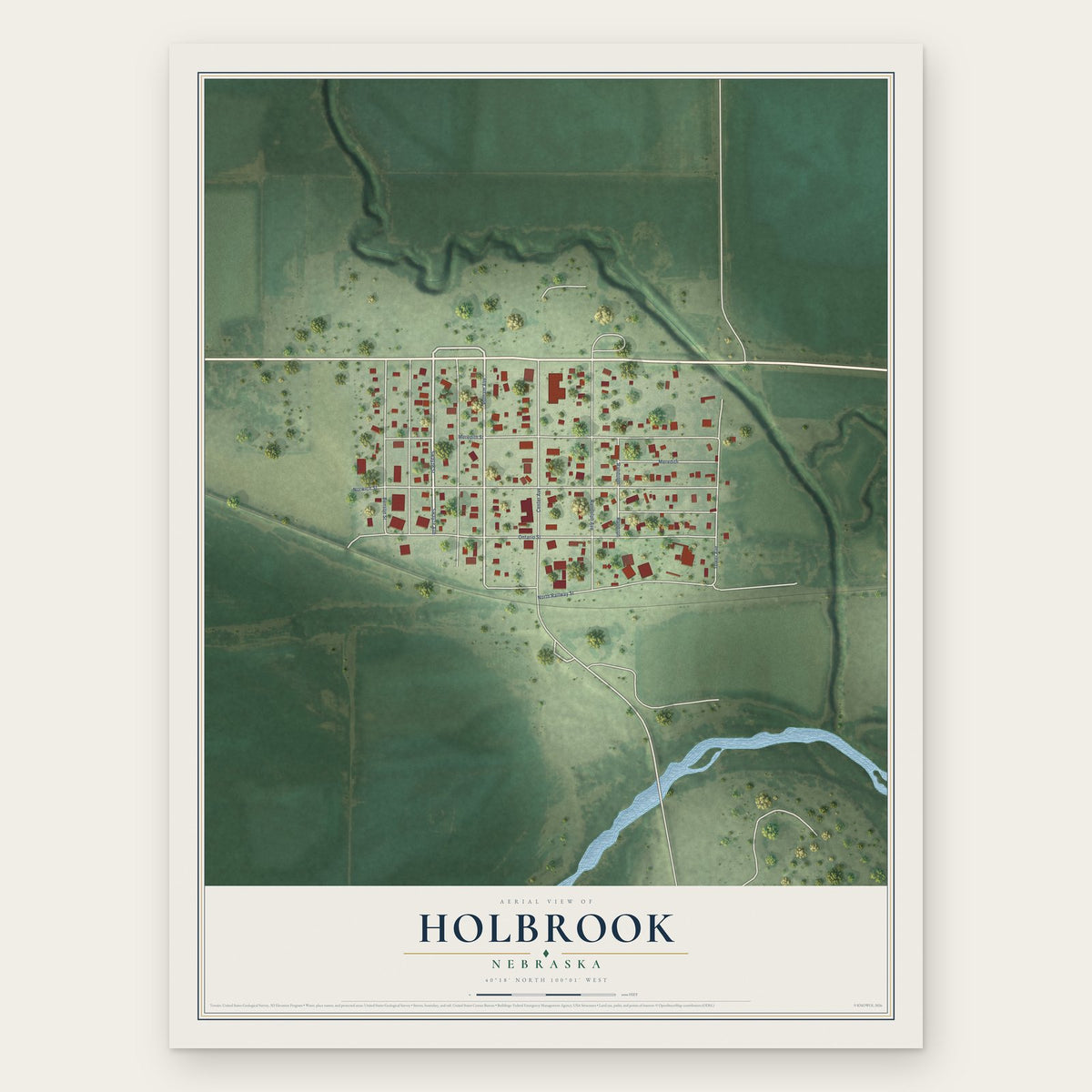 Holbrook, Nebraska map print, the full design