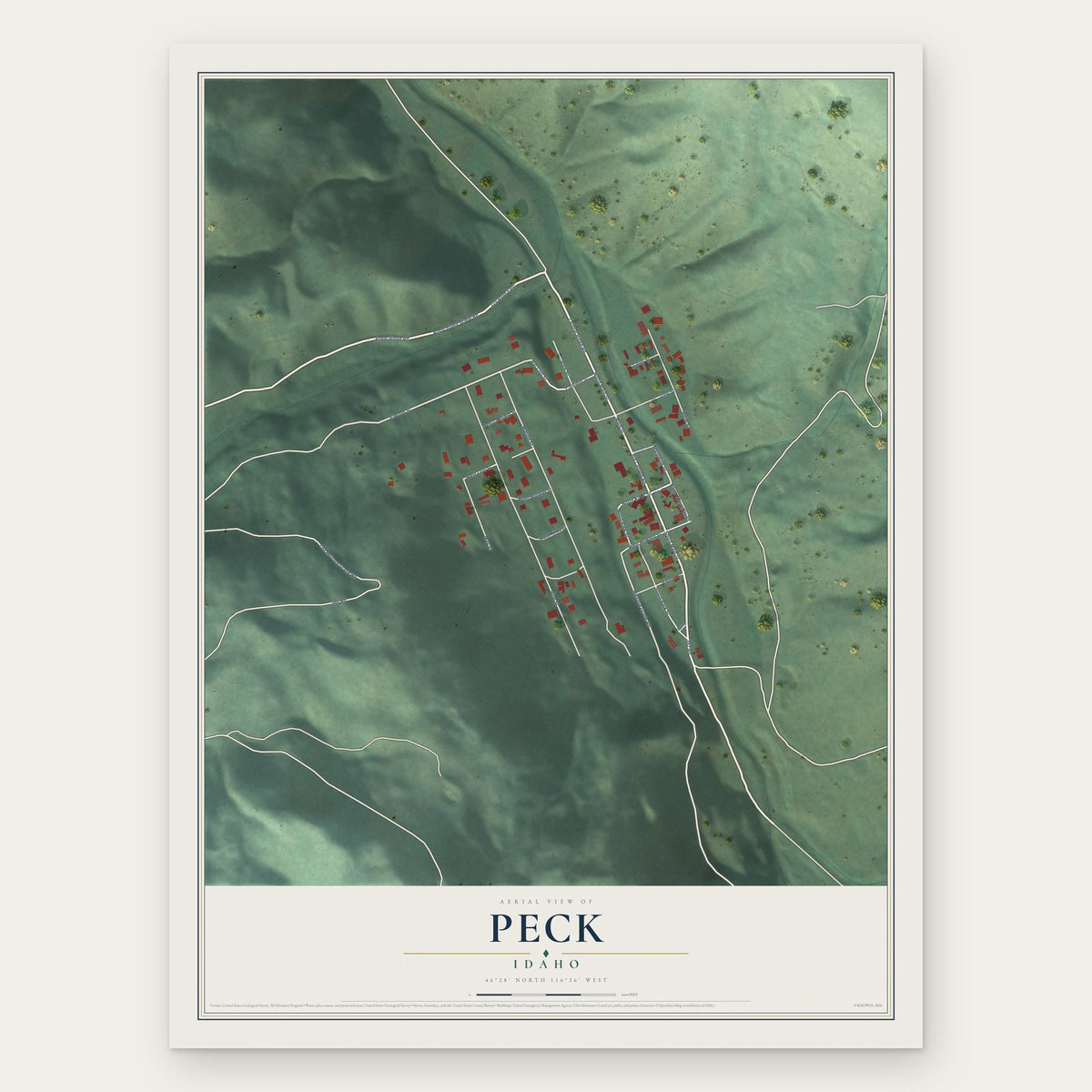 Peck, Idaho map print, the full design