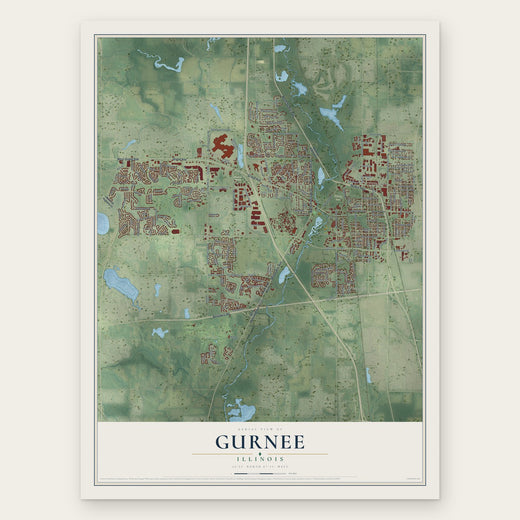Gurnee, Illinois map print, the full design